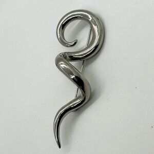 Vintage Modernist Silver-tone Swirl Spiral Abstract Brooch Minimalist Statement